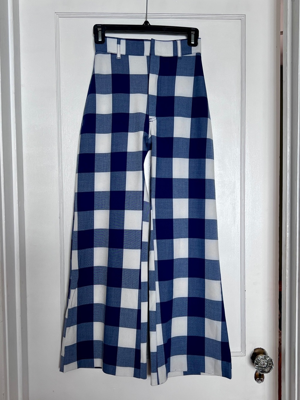 Jules by Free People navy and white buffalo check gingham wide leg trousers